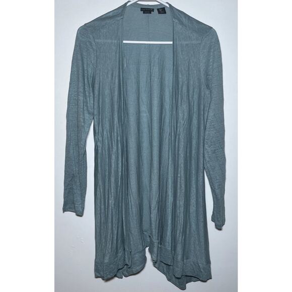 TAHARI 100% Linen Open Cardigan Blue Womens Size L Lagenlook Boho Coastal Travel - Picture 1 of 6